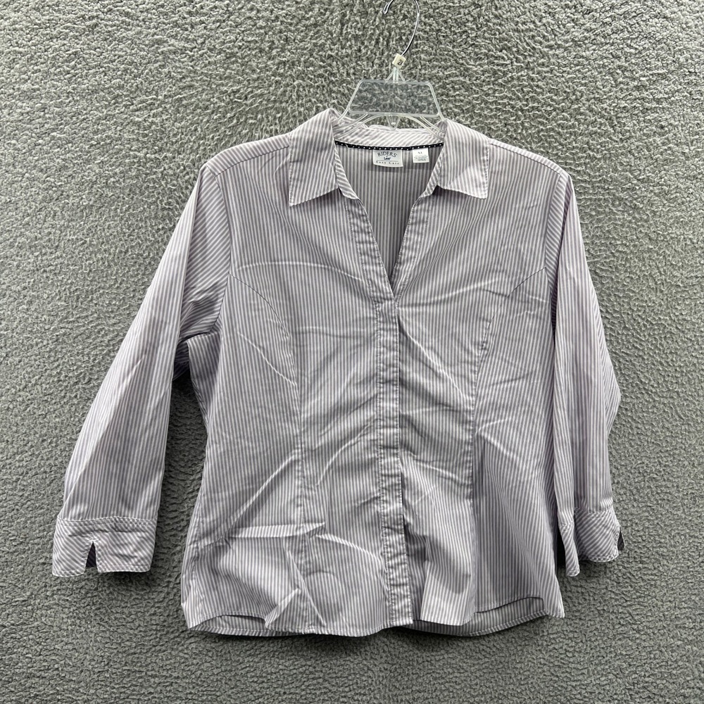 Women Minimalist Blouse XL Striped Capsule Office Business Casual Preppy Coastal